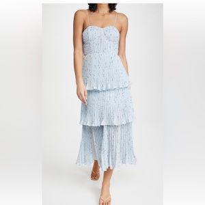 Self Portrait - Metallic Floral Tiered Midi Dress.